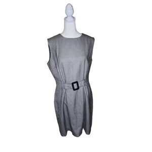 Vintage 80s Marnie West Sheath Dress Sleeveless Womens Size L Black Houndstooth